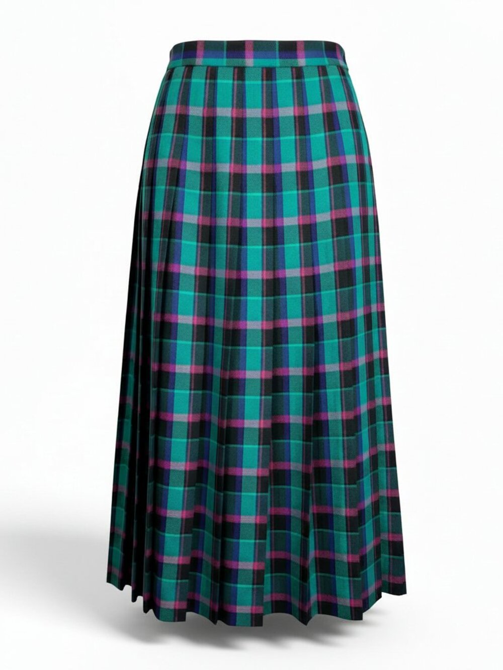 Vintage Talbots Petites 4 Plaid Wool Blend Pleated Midi Skirt Made in USA